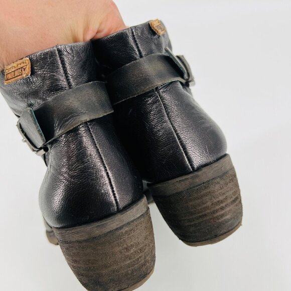 Pikolinos Ruched Black Leather Ankle Boots with Buckle‎ Size 40 - Picture 5 of 12